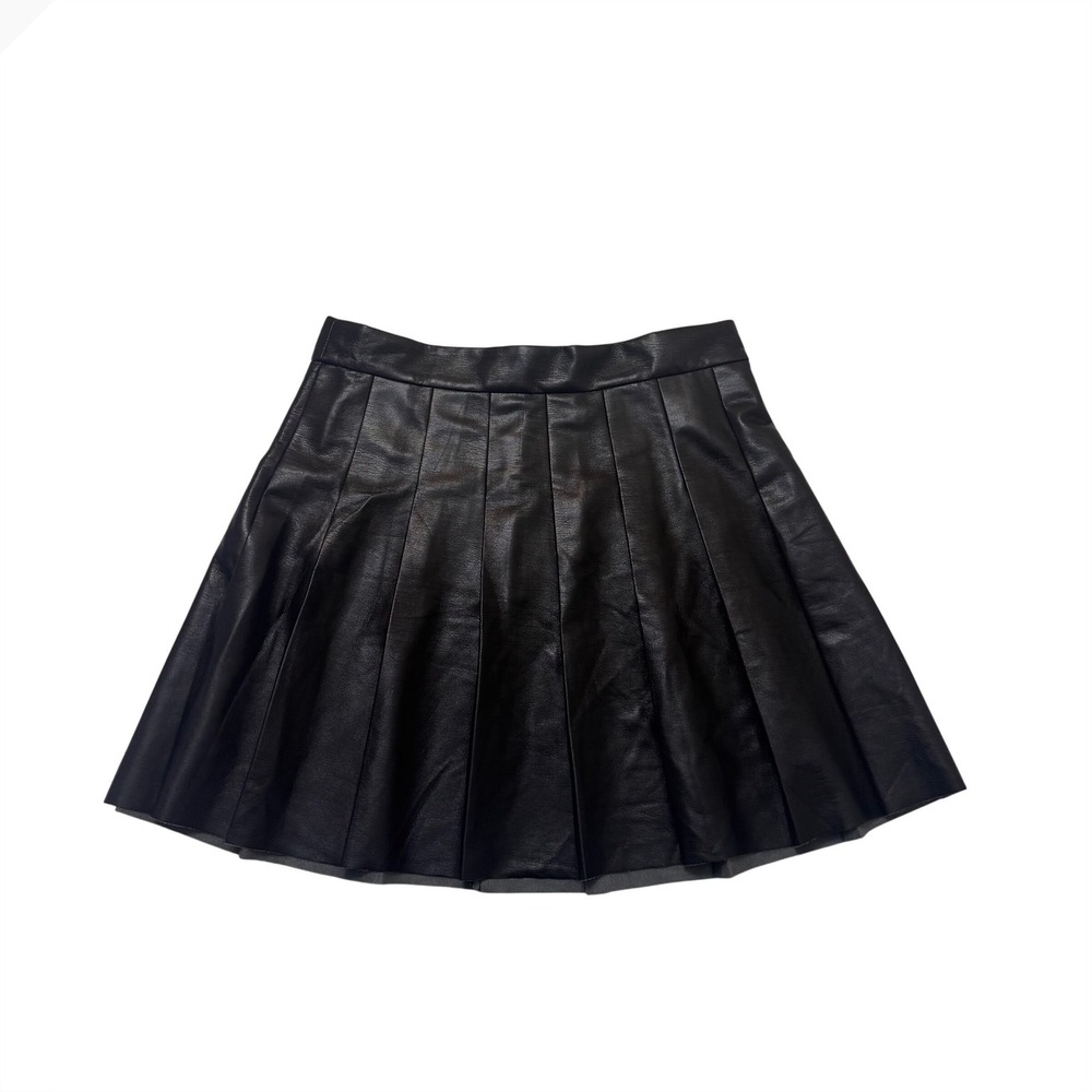 Aritzia Sunday Best Black Vegan Leather Pleated Mini Skirt Size 10
